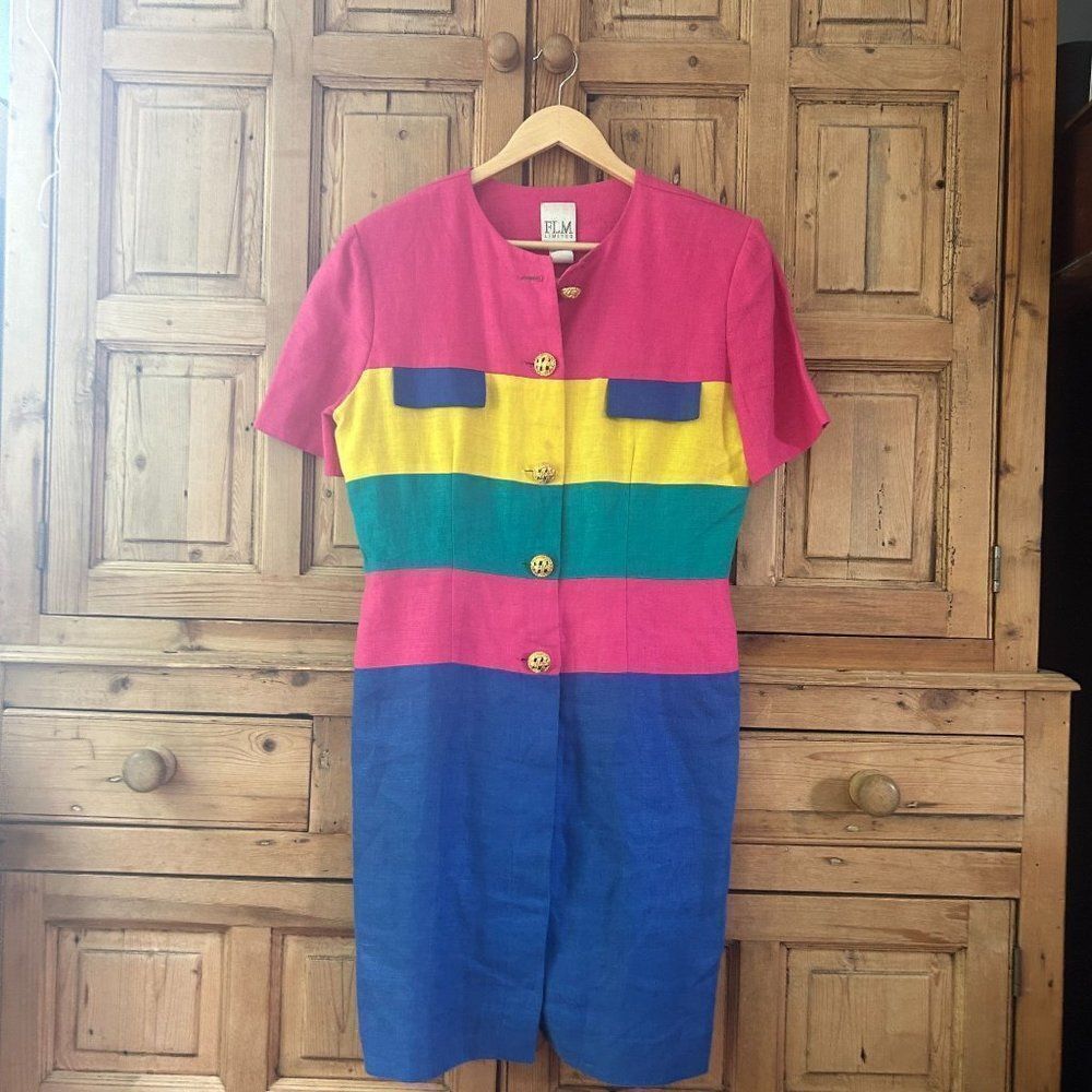 Vintage FL Malik FLM Limted 8 Linen‎ Rainbow Shirt Dress - Slight Flaws